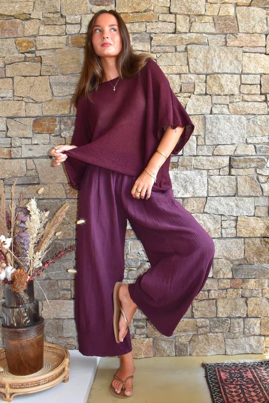 Santos Cushion Cotton Quirky Pant Aubergine?